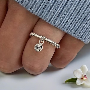 Sterling Silver Stacking Ring, Band Ring, Beaded Stretch Stacking Ring, Birthstone Charm Ring, Stacking Ring, Birthstone Ring, 925
