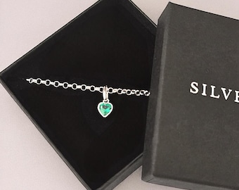 Pulsera de plata de ley con corazón y piedra de nacimiento, pulsera de piedra de nacimiento, pulsera de cumpleaños, pulsera ajustable, pulsera de piedra de nacimiento, personalizada