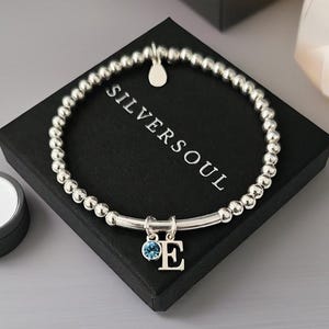 Initial Birthstone Bracelet, Initial Bracelet, Stretch Bracelet, Birthstone Bracelet, Personalised Bracelet, Beaded Bracelet Sterling Silver