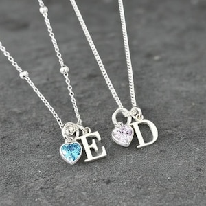 Collar con inicial, collar con piedra de nacimiento, plata de ley, inicial, piedra de nacimiento, collar de plata de ley, collar personalizado, 925,