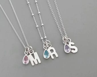 Initial, Birthstone Necklace, Personalised Necklace, Sterling Silver, 925, Initial, Monogram, 925