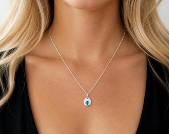 Birthstone Pendant Necklace, Sterling Silver Birthstone, Sterling Silver Necklace Personalised Necklace, 925,