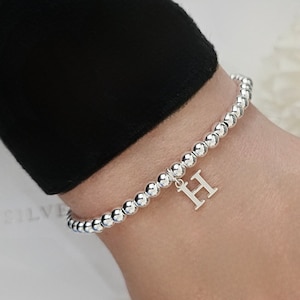 Sterling Silver Bracelet, Initial Bracelet, Stretch Bracelet, Gift For Her, Birthday Bracelet, Personalised Bracelet, Beaded Bracelet,