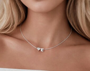 Initial and Heart Charm Personalised Sterling Silver Necklace 925
