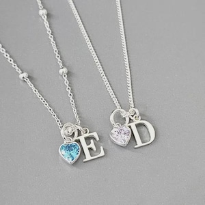 Initial Necklace, Birthstone Necklace, Sterling Silver, Initial, Birthstone, Sterling Silver Necklace Personalised Necklace, 925,