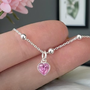 Sterling Silver Birthstone Heart Bracelet, Birthstone Bracelet, Anklet Bracelet, Adjustable Bracelet, Birthstone Bracelet, Personalised
