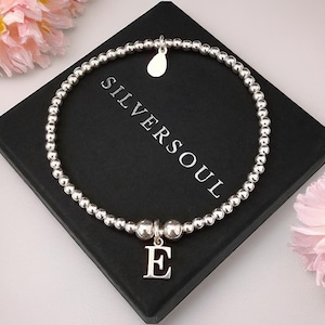 Initial Stretch Bracelet, Sterling Silver Bracelet, Stretch Bracelet, Gift For Her, Initial Bracelet, Personalised Beaded Bracelet,