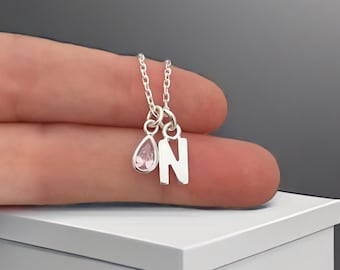 Initial, Birthstone Necklace, Personalised Necklace, Sterling Silver, 925, Initial, Monogram, 925