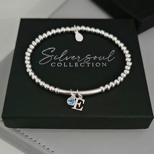 Initial Birthstone Bracelet, Initial Bracelet, Stretch Bracelet, Birthstone Bracelet, Personalised Bracelet, Beaded Bracelet Sterling Silver