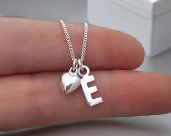 Initial Heart Necklace, Heart Necklace, Sterling Silver, Initial, Heart Sterling Silver Necklace Personalised Necklace, 925,