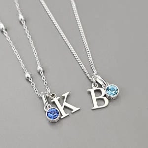 Initial Necklace, Birthstone Necklace, Sterling Silver, Initial, Birthstone, Sterling Silver Necklace Personalised Necklace, 925,