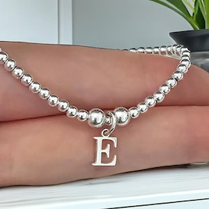 Initial Stretch Bracelet, Sterling Silver Bracelet, Stretch Bracelet, Gift For Her, Initial Bracelet, Personalised Beaded Bracelet,