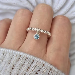 Sterlingzilveren stapelring, stretch stapelring kralen, geboortesteen bedel kralen ring, geboortesteen stapelring, geboortesteen ring, 925