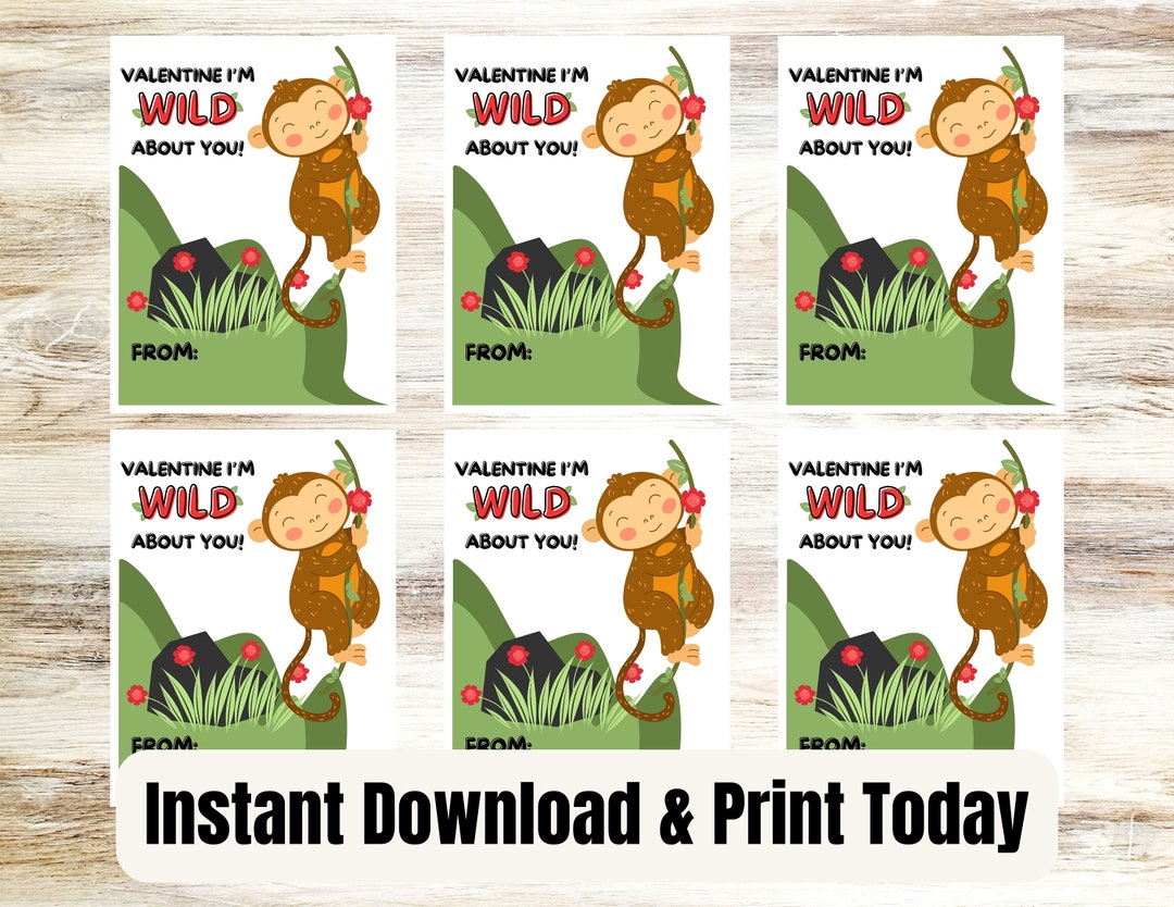 Printable Wild About You Valentines, Downloadable Valentines, Zoo ...