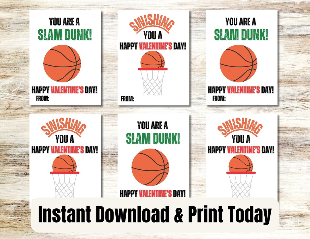 Printable Basketball Valentines, Sports Valentines, Downloadable ...