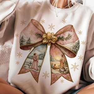 Jesus Christmas Coquette Bow Png, Christian Christmas Png, Nativity Scene Png, Baby Jesus Png, Bible Verse Png, Glitter, Pink Christmas Png