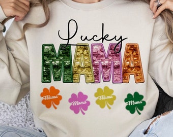 Retro Mama Png, Lucky Mama St. Patrick’s PNG Sublimation Design, Mama St. Patrick's Day Glitter Png, Shamrock Png, Clover Png, Faux Sequins