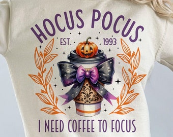 I Need Coffee To Focus Png, Retro halloween png, Halloween png, Coffee png, Coquette png, Witch png, Spooky girl png, Sublimation Designs