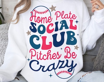 Home Plate Social Club Pitches Be Crazy Png, Baseball Mom Png, Retro Baseball Png, Groovy Baseball Png, Baseball Season Png, Retro Png