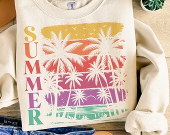 Summer png, Palm Trees and Sunset Png, Summer Beach Png, Design Download, Summer T Shirt Design, Retro Summer png, sublimation shirt png