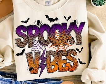 Spooky Vibes PNG, Halloween Leopard, Halloween PNG file, Halloween Sublimation, Spooky Season png, Retro Halloween Png, png design