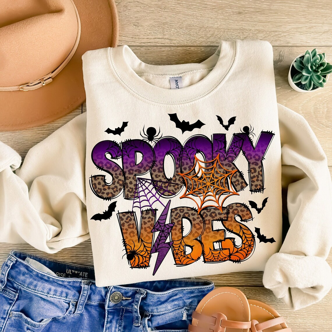 Spooky Vibes PNG, Halloween Leopard, Halloween PNG file, Halloween Sublimation, Spooky Season png, Retro Halloween Png, png design image 1