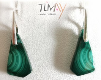 Boucles d'oreilles Malachite, vert. Pierre naturelle, choix monture argent 925 ou plaqué or 24K. Bijou femme  modèle unique.