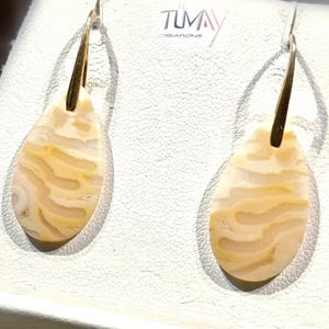Agate earrings with translucent patterns. Natural stone, choice of 925 sterling silver or 24K gold plating. Unique women's jewelry piece.