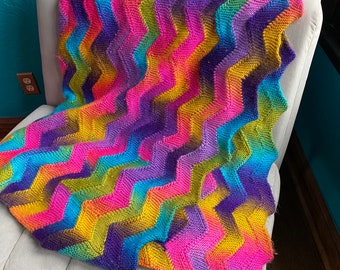 Rainbow Hand Knit Blanket