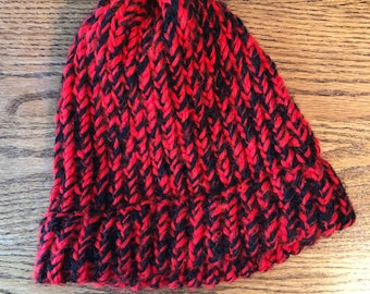 Knit Warm Adult Hat - Red and Black