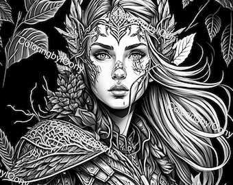 Adult coloring page, elf woman / elf woman Coloring Page Printable