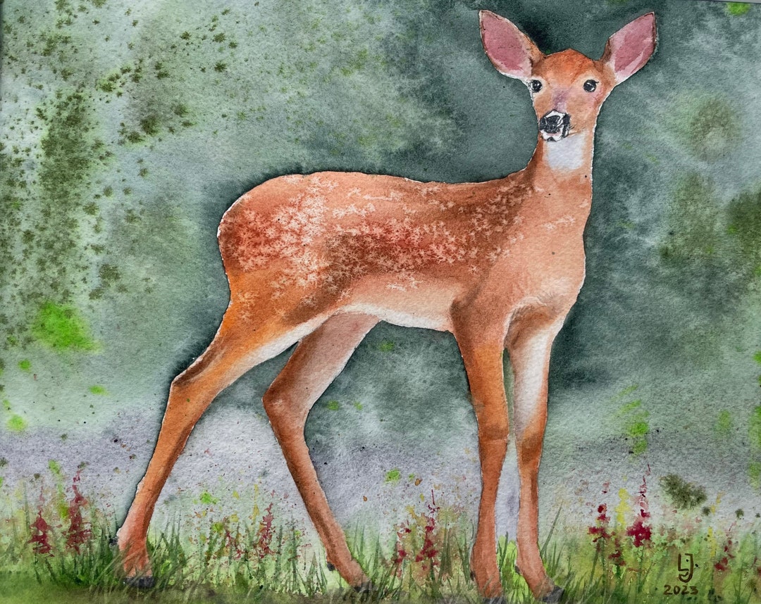 Original Watercolor Deer Painting - Etsy
