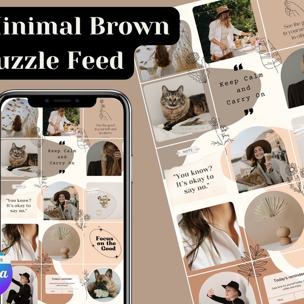 Minimal Brown Instagram Puzzle Feed | Canva Editable | For Blogger, Small Business, Influencer Insta Puzzle Feed Template