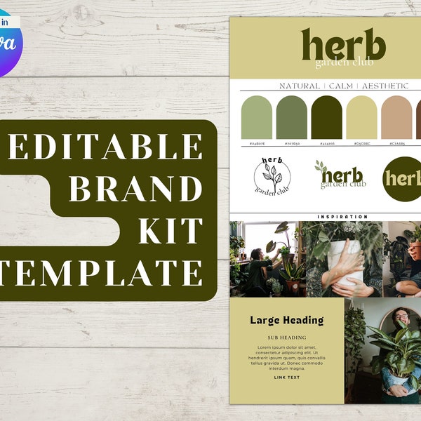 Green Natural Minimal Canva Brand Kit Template | Brand Board Template, Brand Kit, DIY Logo Branding, Pre-made Brand Kit, Aesthetic Brand
