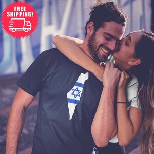 SAMEN. Israel Karte unisex minimal T-Shirt, israelische Flagge Shirt, jüdische Kunst Geschenk Israelische stolze David-Stern-Shirt Karte von israel