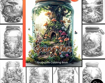 Spring Jars Grayscale Coloring Book, Fantasy Houses (PDF Download)