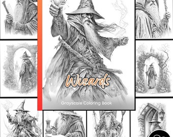 Wizard coloring Pages for Adults Wizards Grayscale Coloring Book Download Grayscale Illustration Printable PDF file D&D digital download