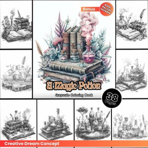 A Magic Potion Coloring Page for Adults Fantasy World Coloring Book, Printable PDF Instant Download Coloring Page