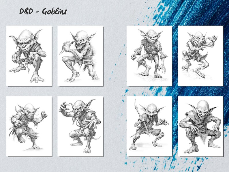 Goblins coloring Pages for Adults Grayscale Coloring Book Download Grayscale Illustration Printable PDF file D&D digital download image 6