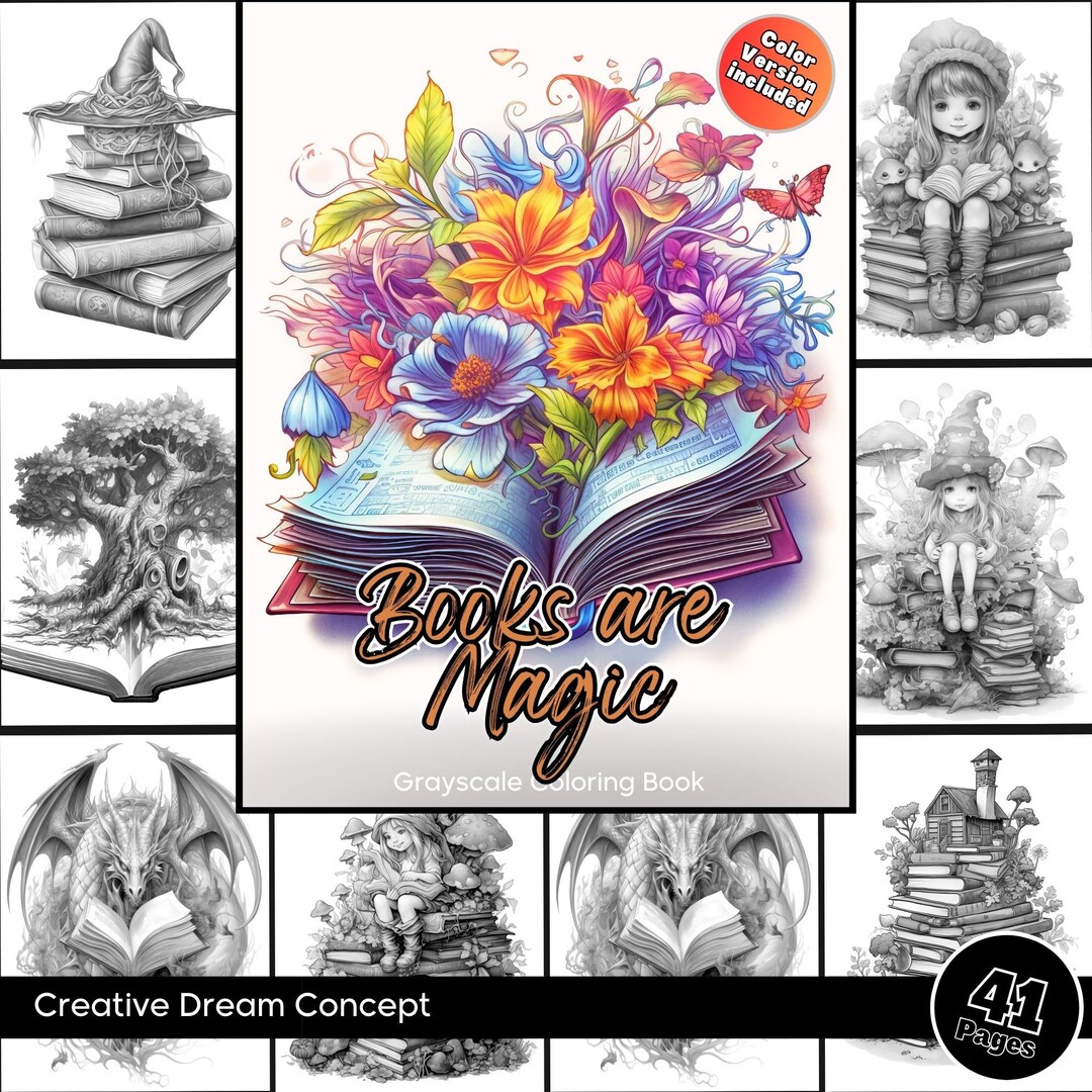Books Are Magic Coloring Pages for Adults and Kids Flowers - Etsy