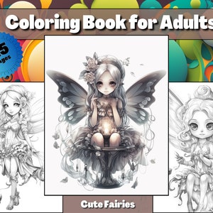 Forest Fairy Girls Fantasy Coloring Page, Adults + kids- Instant Download - Grayscale Coloring Page - Gift, Printable Art PDF