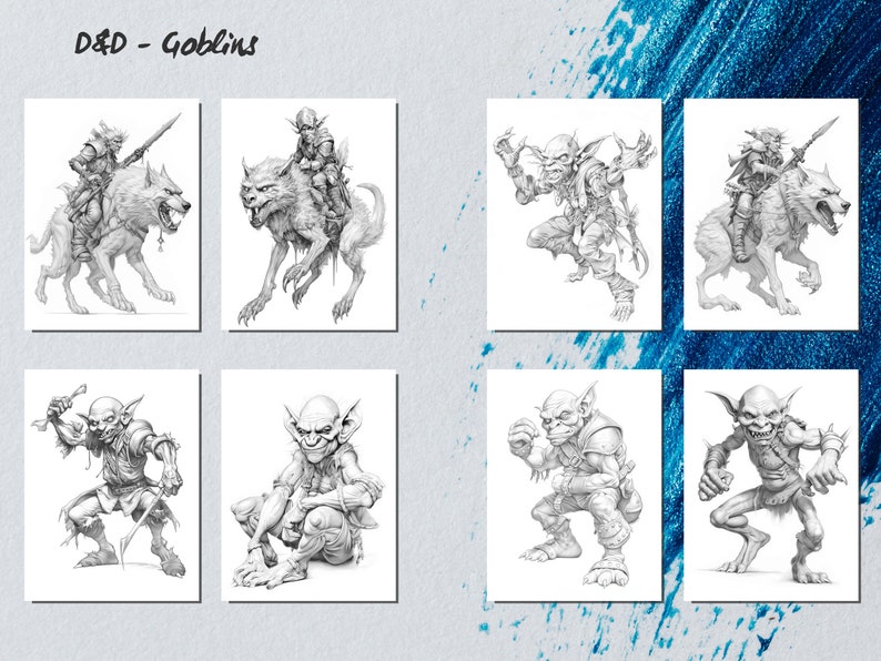 Goblins coloring Pages for Adults Grayscale Coloring Book Download Grayscale Illustration Printable PDF file D&D digital download image 5