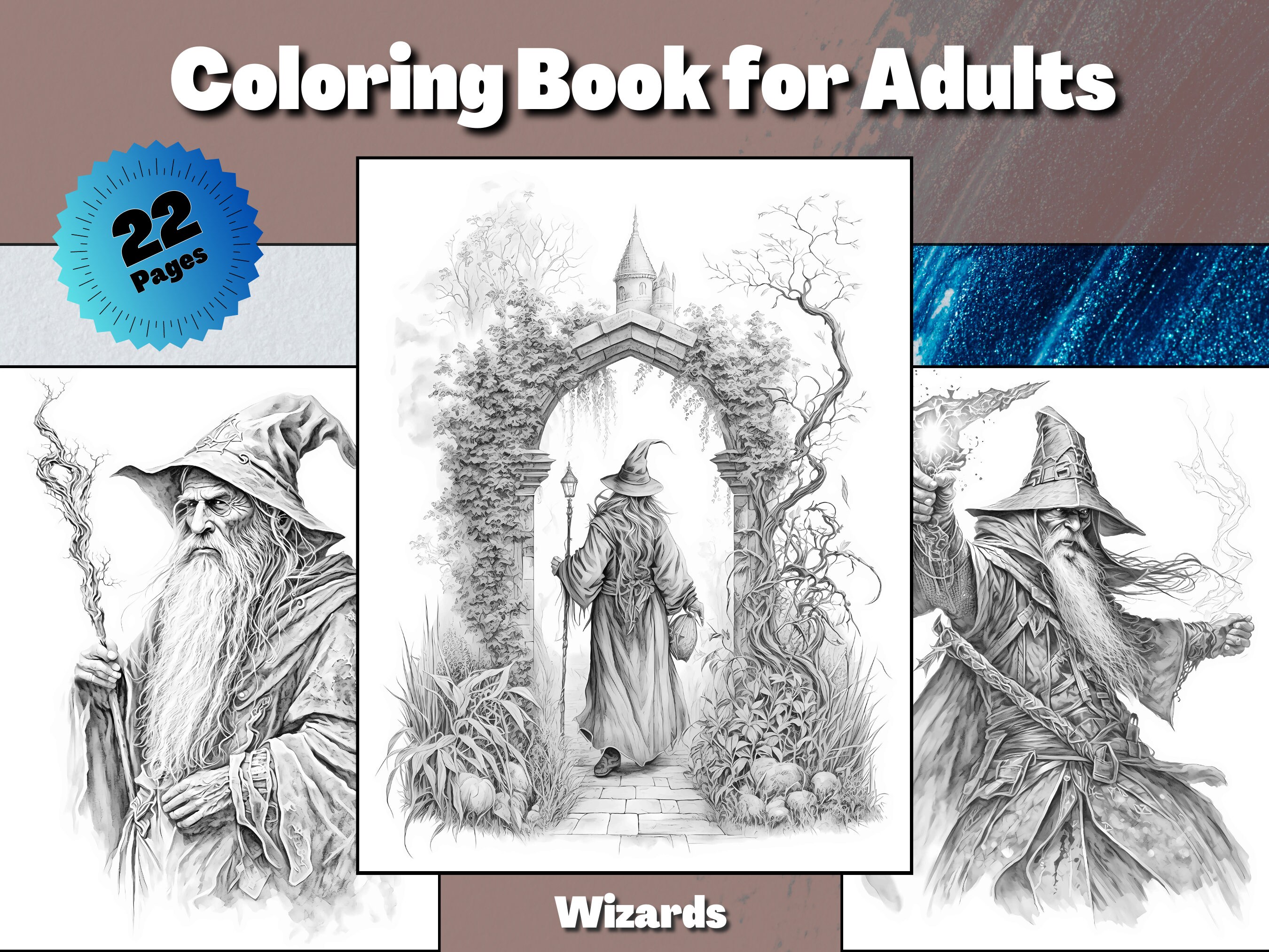 Wizard Coloring Pages for Adults Wizards Grayscale Coloring - Etsy