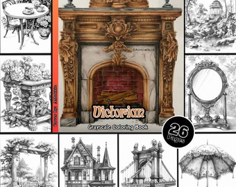 Victorian Coloring Page for Adults Victorian Fashion Style Items Coloring Book, Printable Grayscale PDF Instant Download Coloring Page