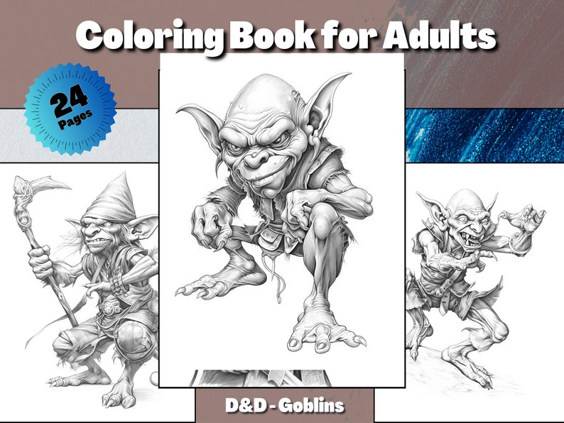 Goblins coloring Pages for Adults Grayscale Coloring Book Download Grayscale Illustration Printable PDF file D&D digital download image 1