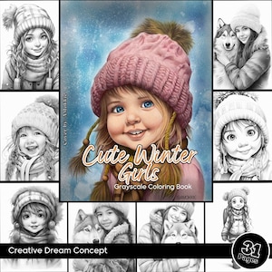 Winter Girls Coloring Book: Cute Grayscale Illustrations (PDF Download)