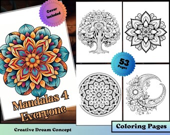 Mandalas Coloring Page for Adults and Kids Easy to color Coloring Book for kids, relaxing PDF printable for destress for her