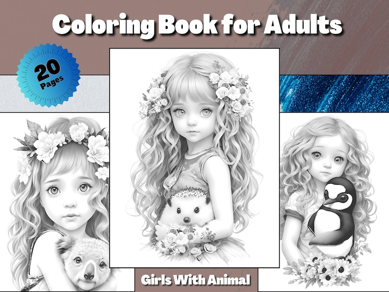 Adorable Girls With Animals Coloring Pages for Adults Instant - Etsy