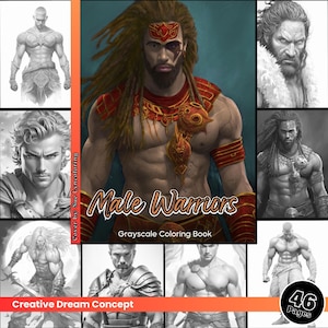 Male Warriors Coloring Page for Adults Handsome Guys Coloring Book, Printable Fighting Men Fantasy PDF Instant Download Coloring Page