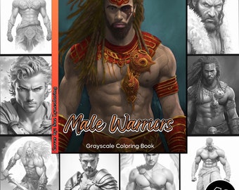 Male Warriors Coloring Page for Adults Handsome Guys Coloring Book, Printable Fighting Men Fantasy PDF Instant Download Coloring Page